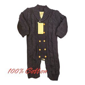 𝅺EL BEBE OSO Navy Blue Fleece Lined Baby Onesie, size 12 month